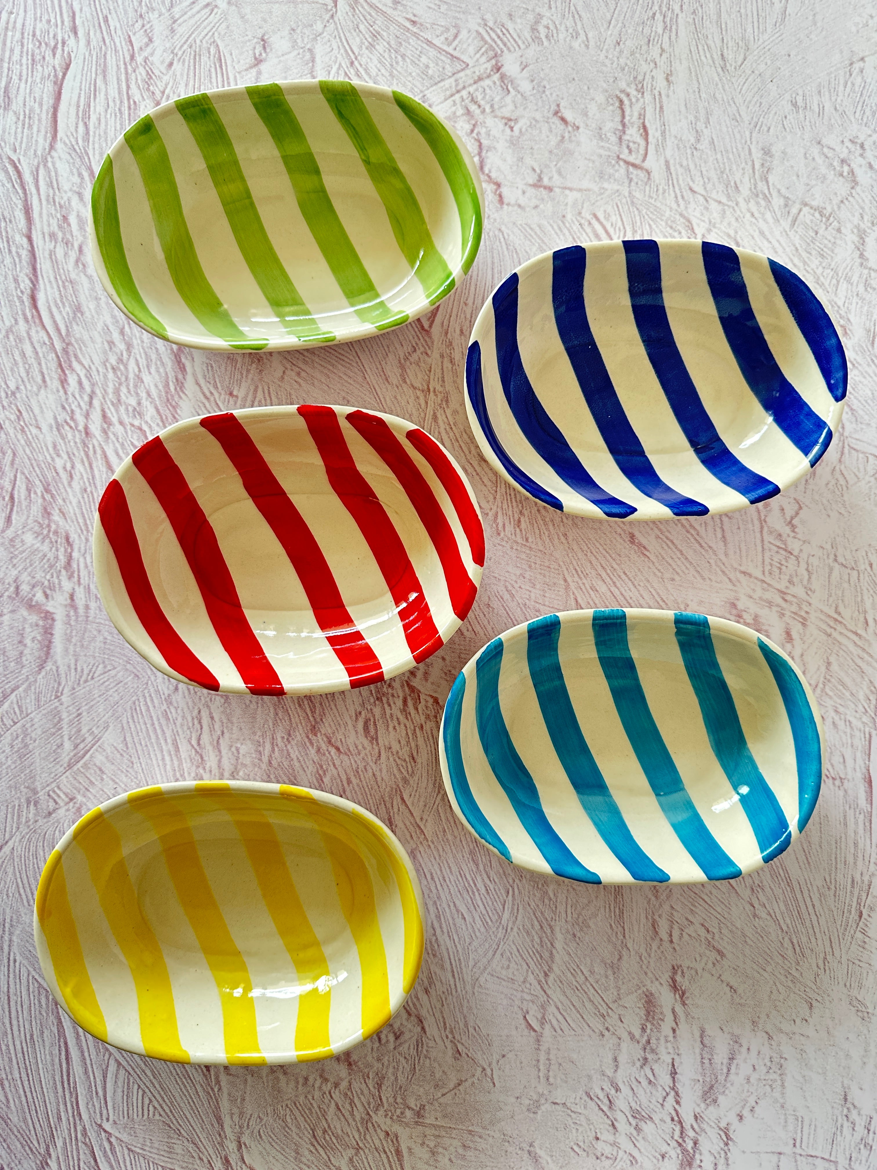 Ceramic stripe Bowl, Aqua 7x5x2 Inches (Set of 4)
