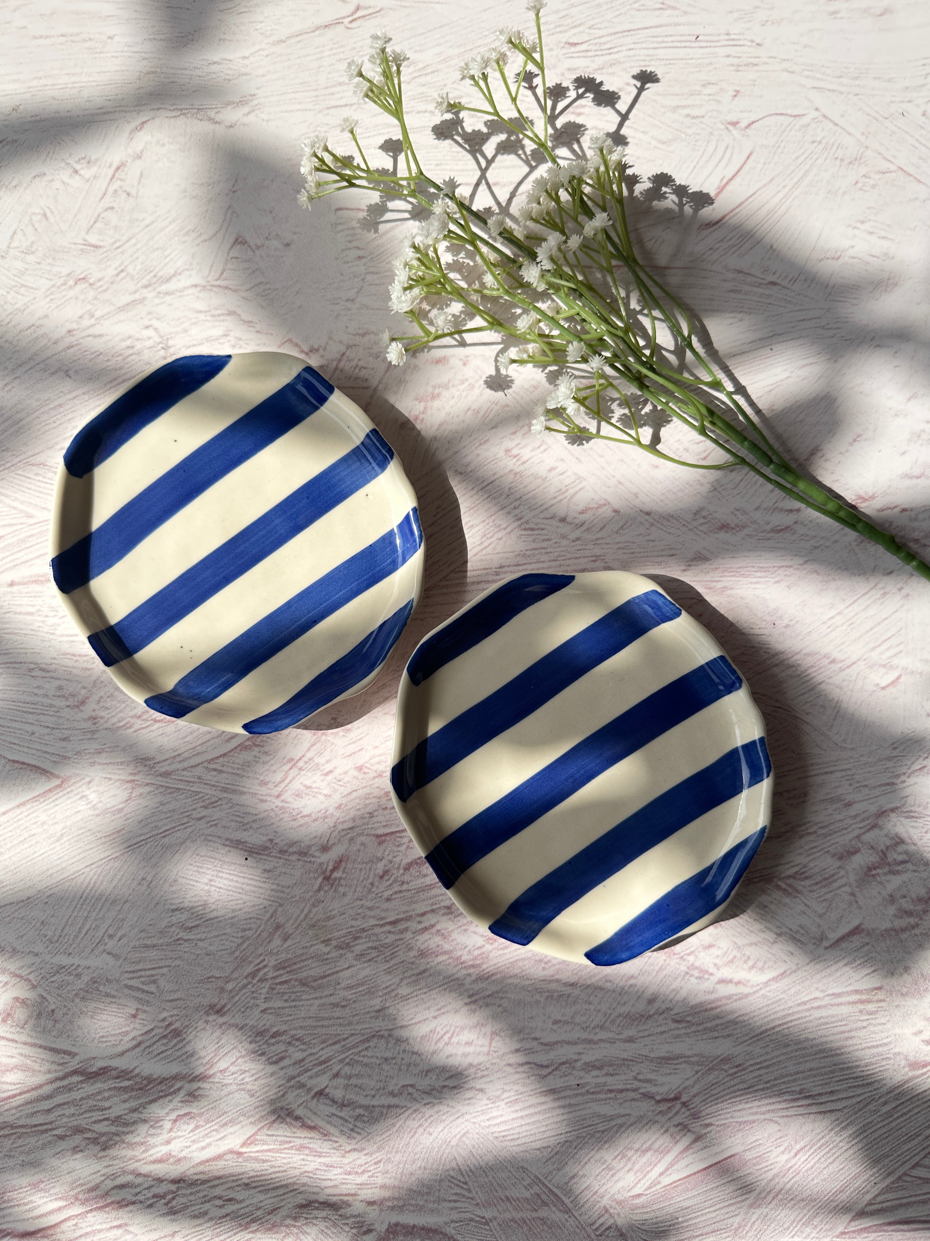 Ceramic Blue stripe plate, 6.3x6.3 Inches (Set of 6)
