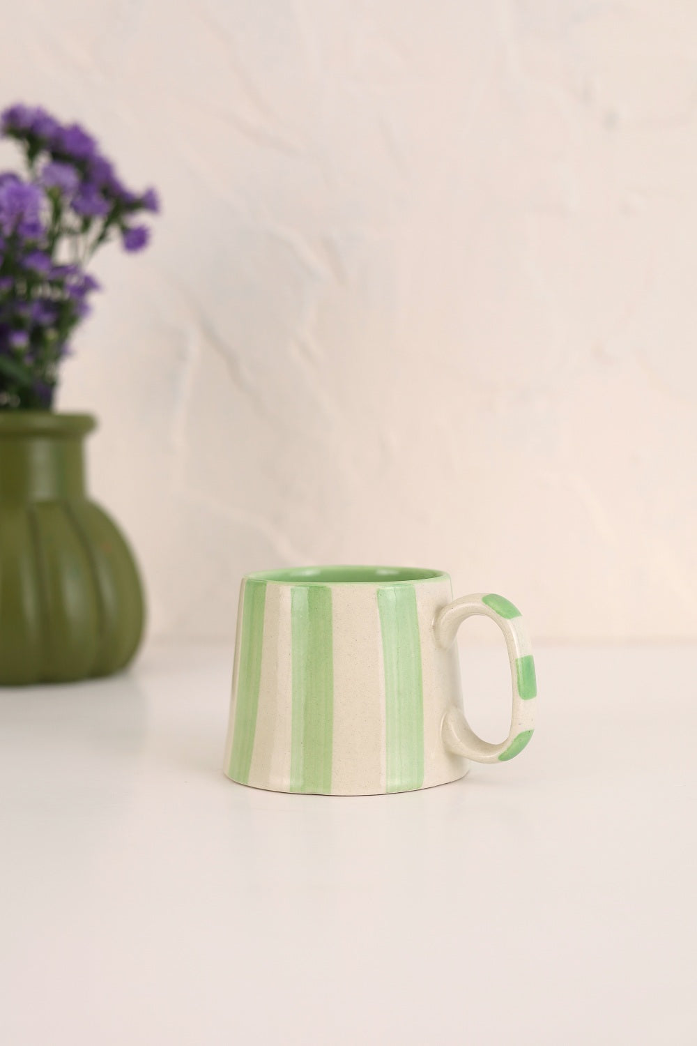 Ceramic Green Stripe  Coffee cup- 220ml (SET OF 6)