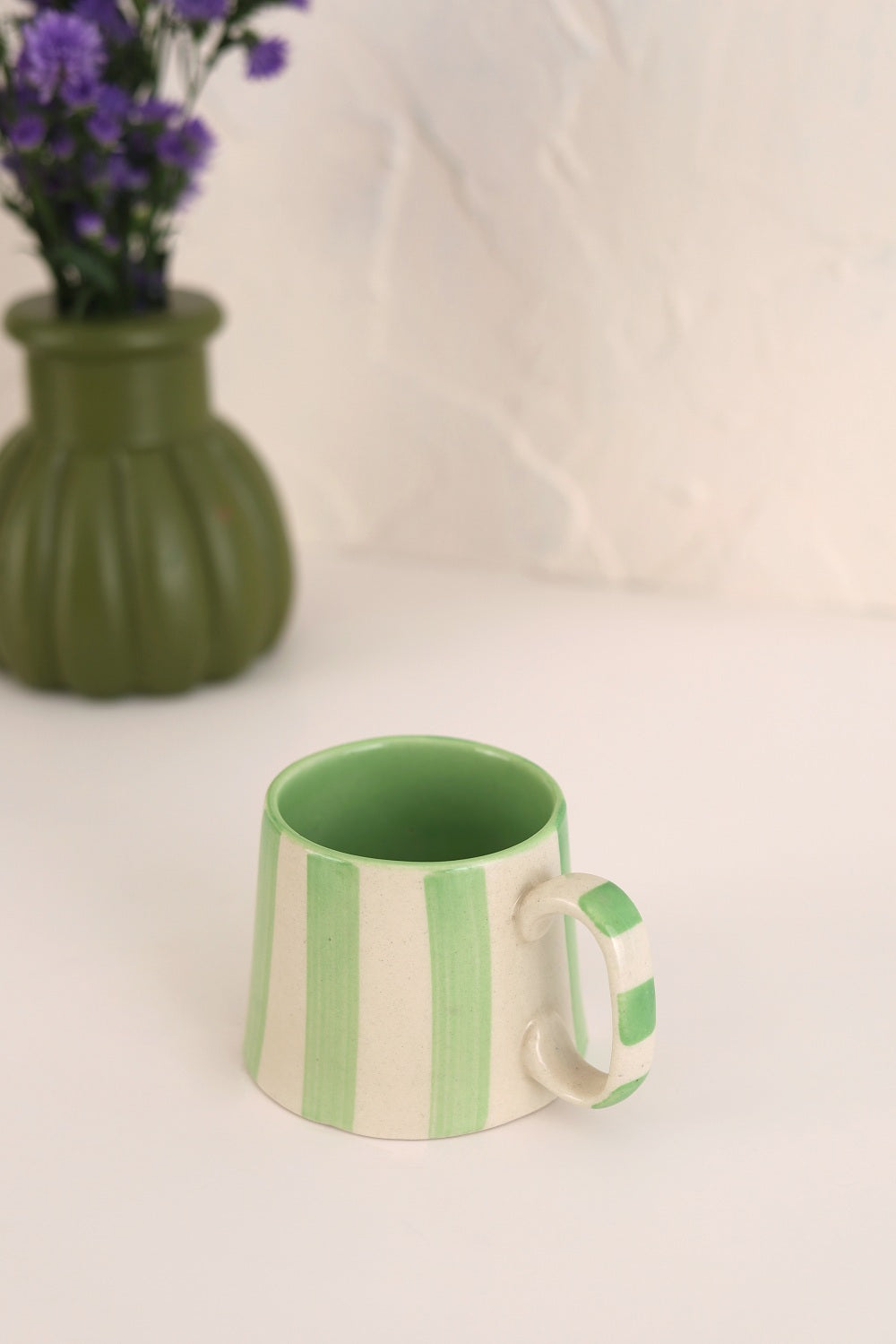 Ceramic Green Stripe  Coffee cup- 220ml (SET OF 6)