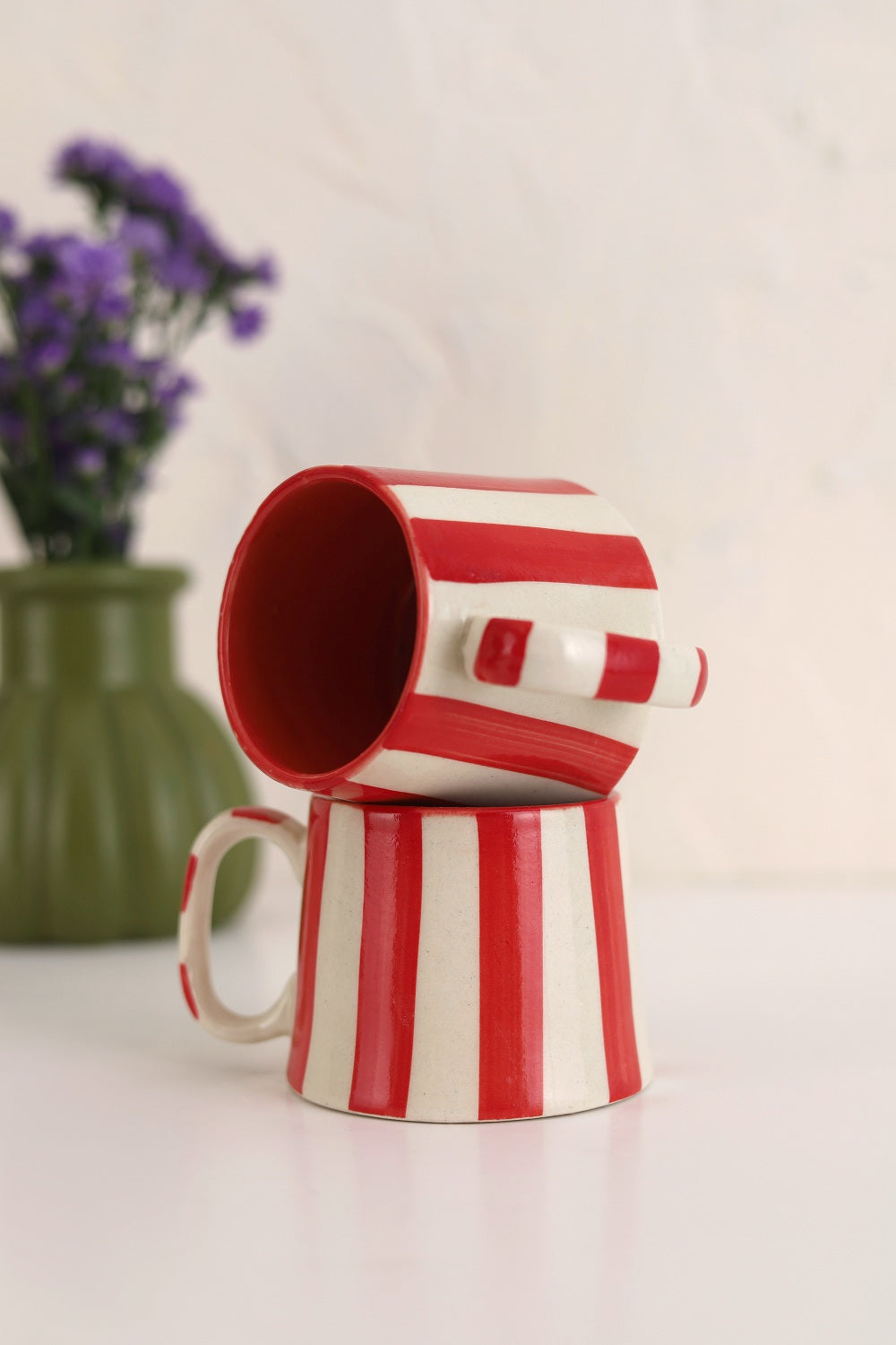 Ceramic Red Stripe  Coffee cup- 220ml (SET OF 6)