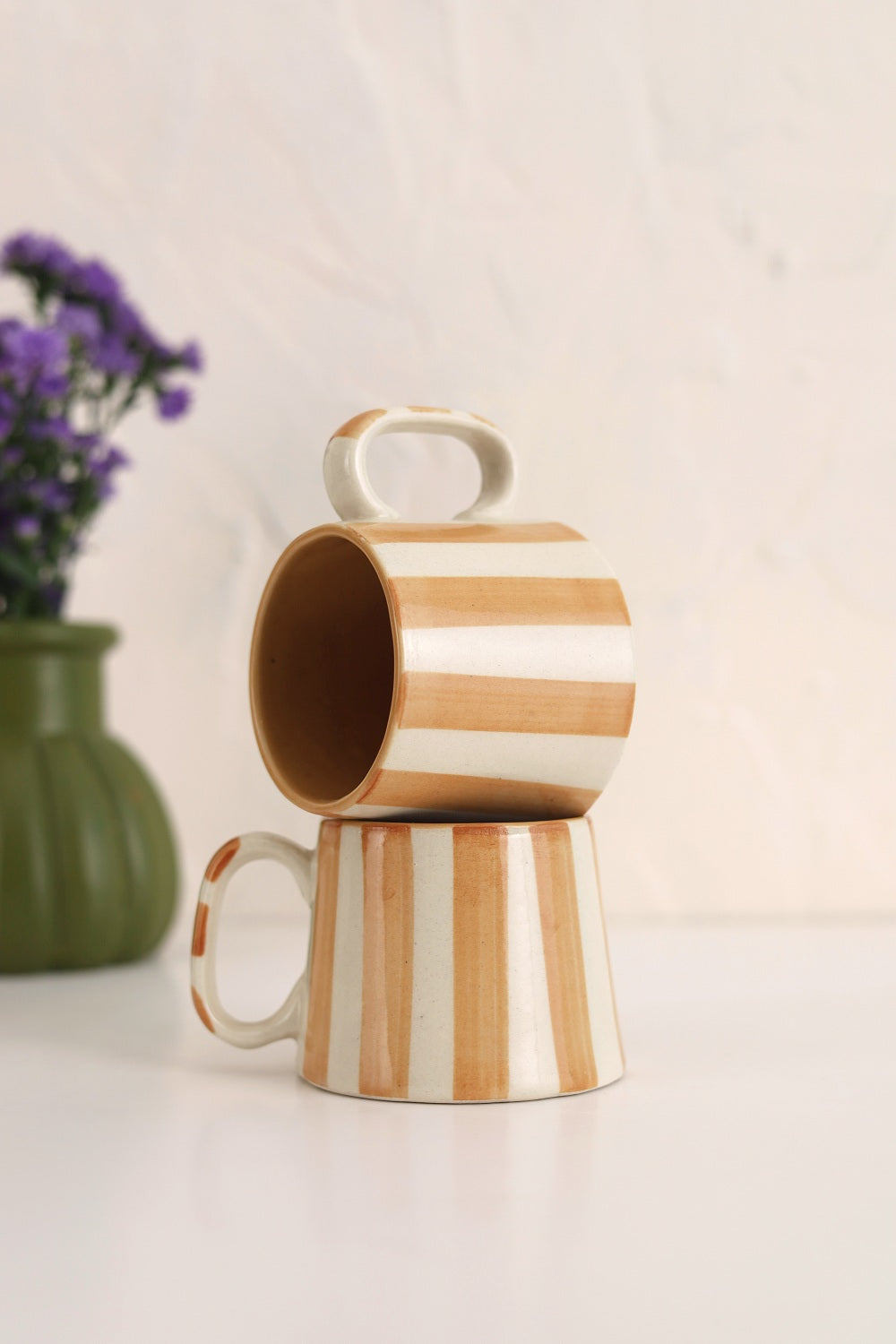 Ceramic Brown Stripe  Coffee cup- 220ml (SET OF 6)
