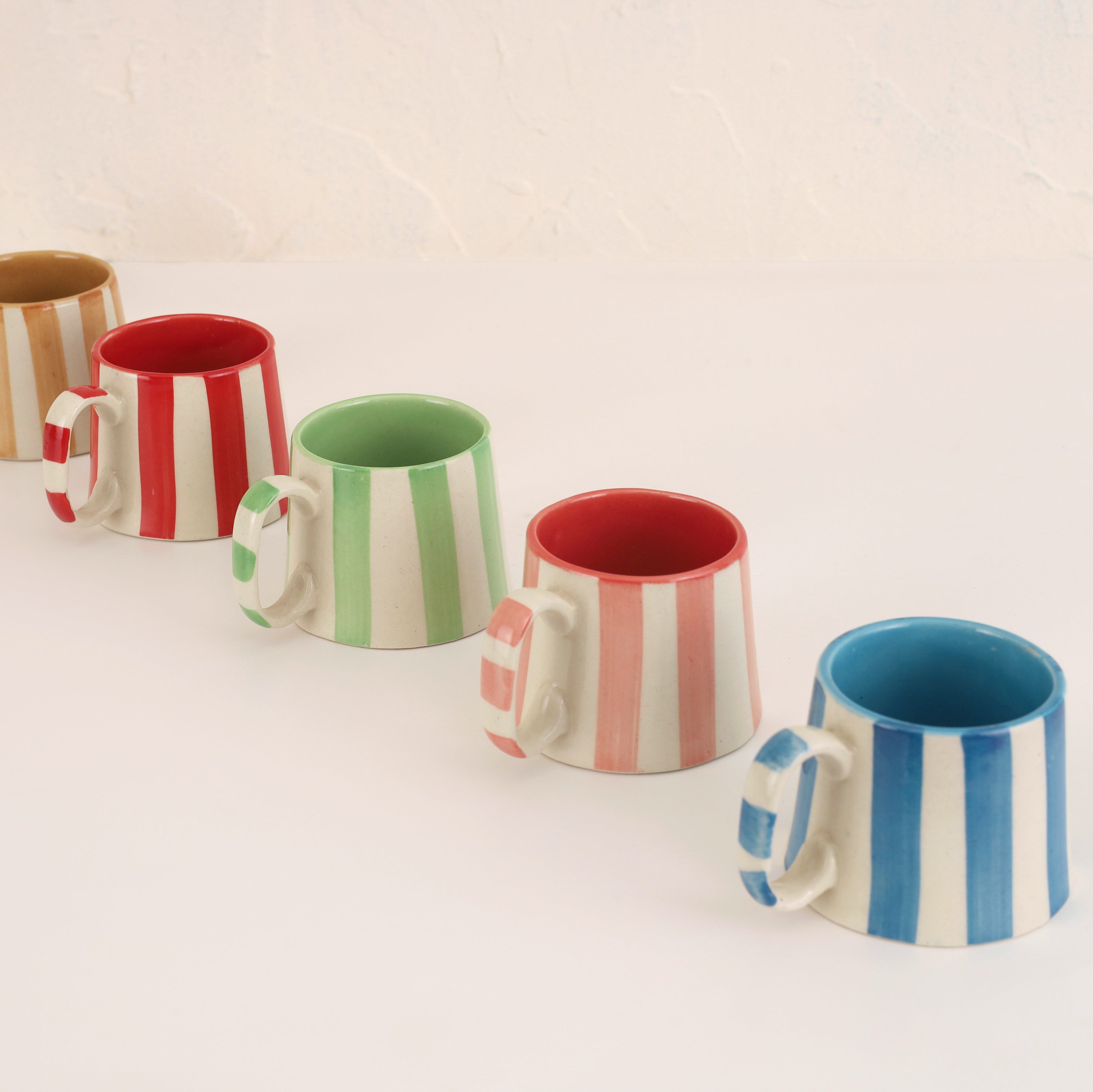 Ceramic Pink Stripe  Coffee cup- 220ml (SET OF 4)