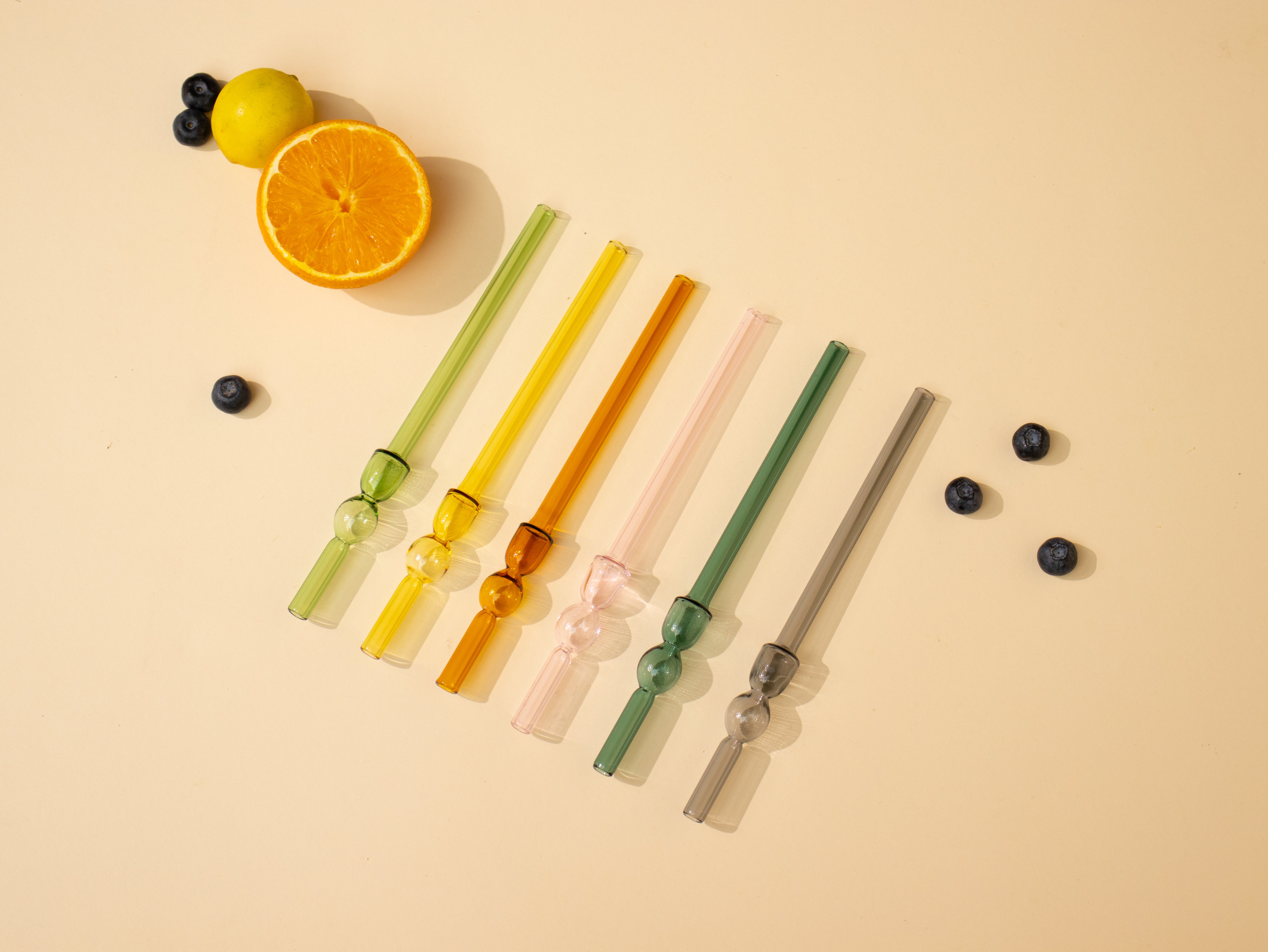 Glass Straw -Yellow (Set of 6), 8 x 1 Inches