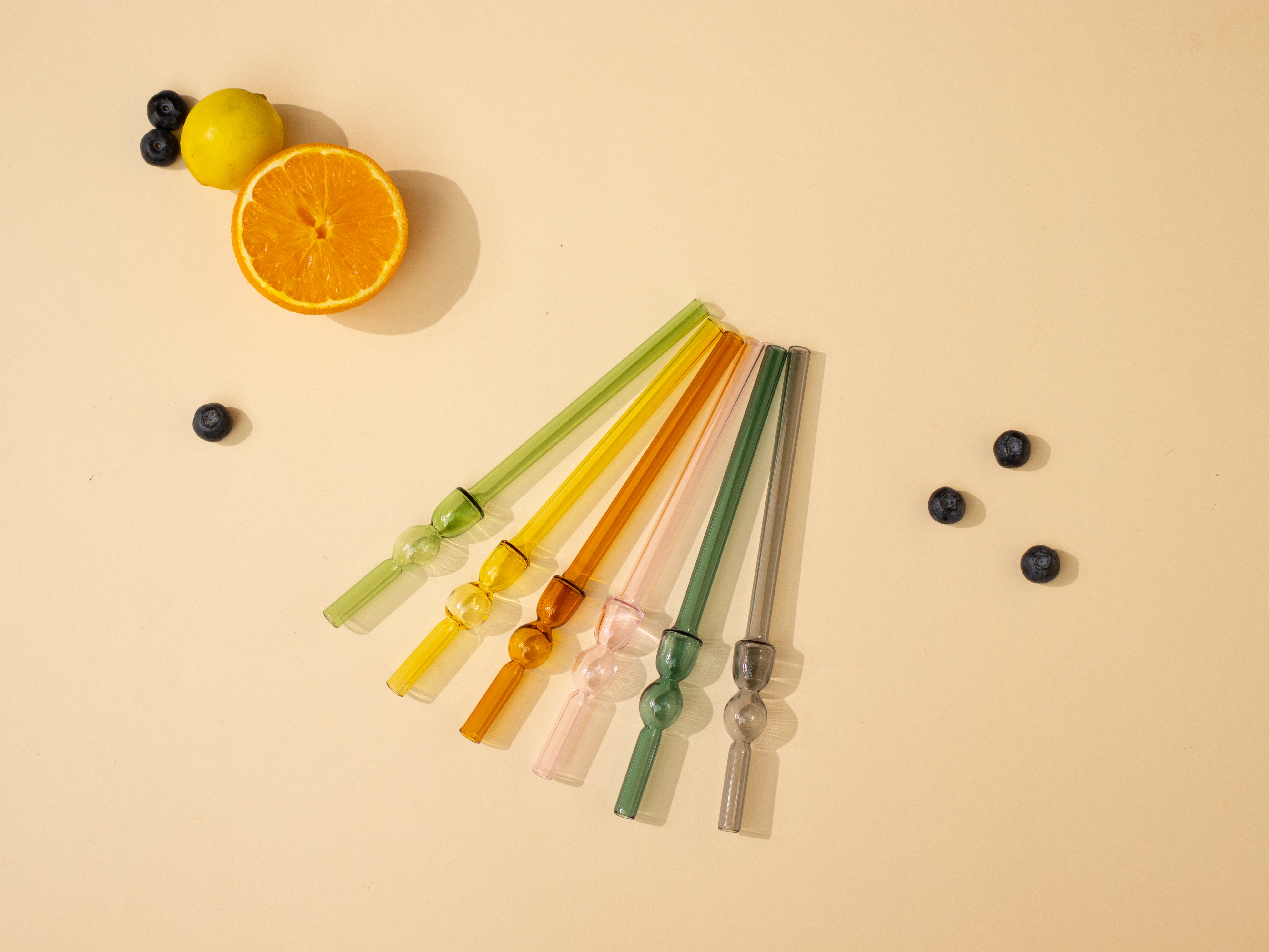 Glass Straw -Green (Set of 6) ,  8 x 1 Inches