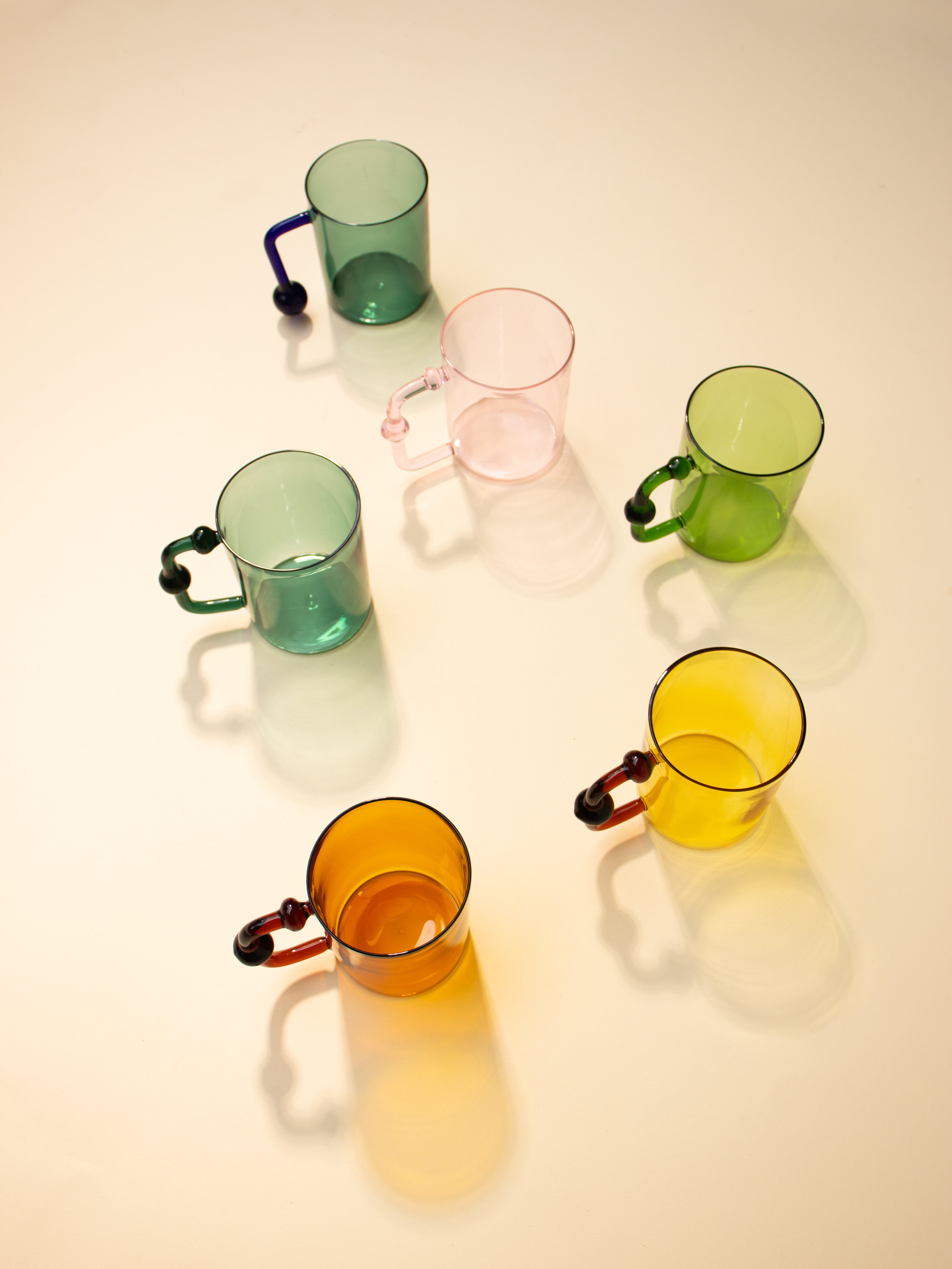 Colored Handblown Drinkware Mug, Teal - 2.7X3.5 Inch  (Set of 4)