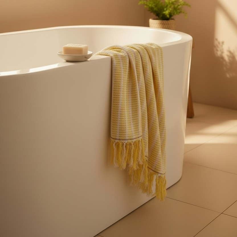 Handloom Cotton Lemon Fluff Bath Towel 30x60 Inches