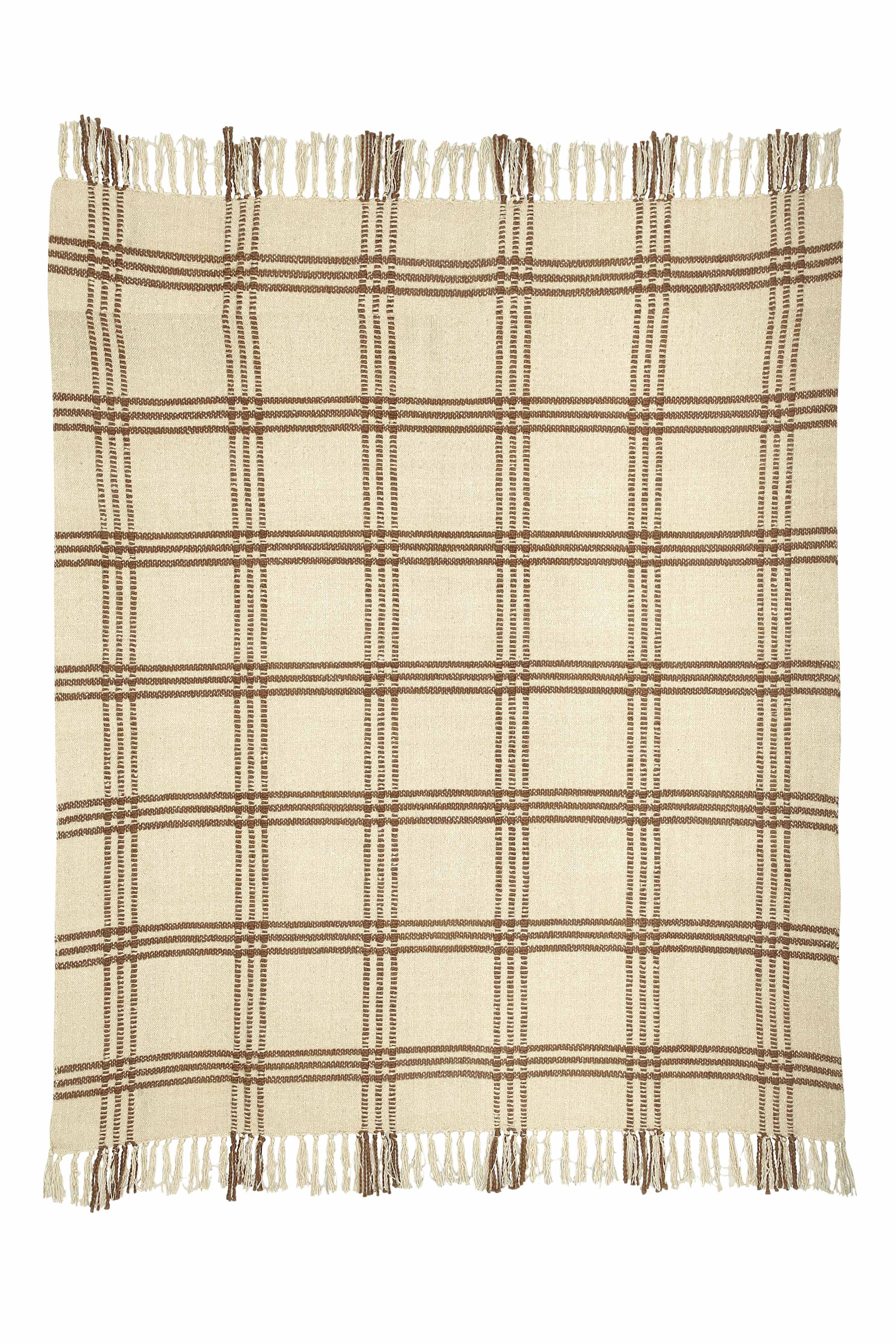 Cotton Boucle Large Checkered Pattern Throw Blanket - Brown
