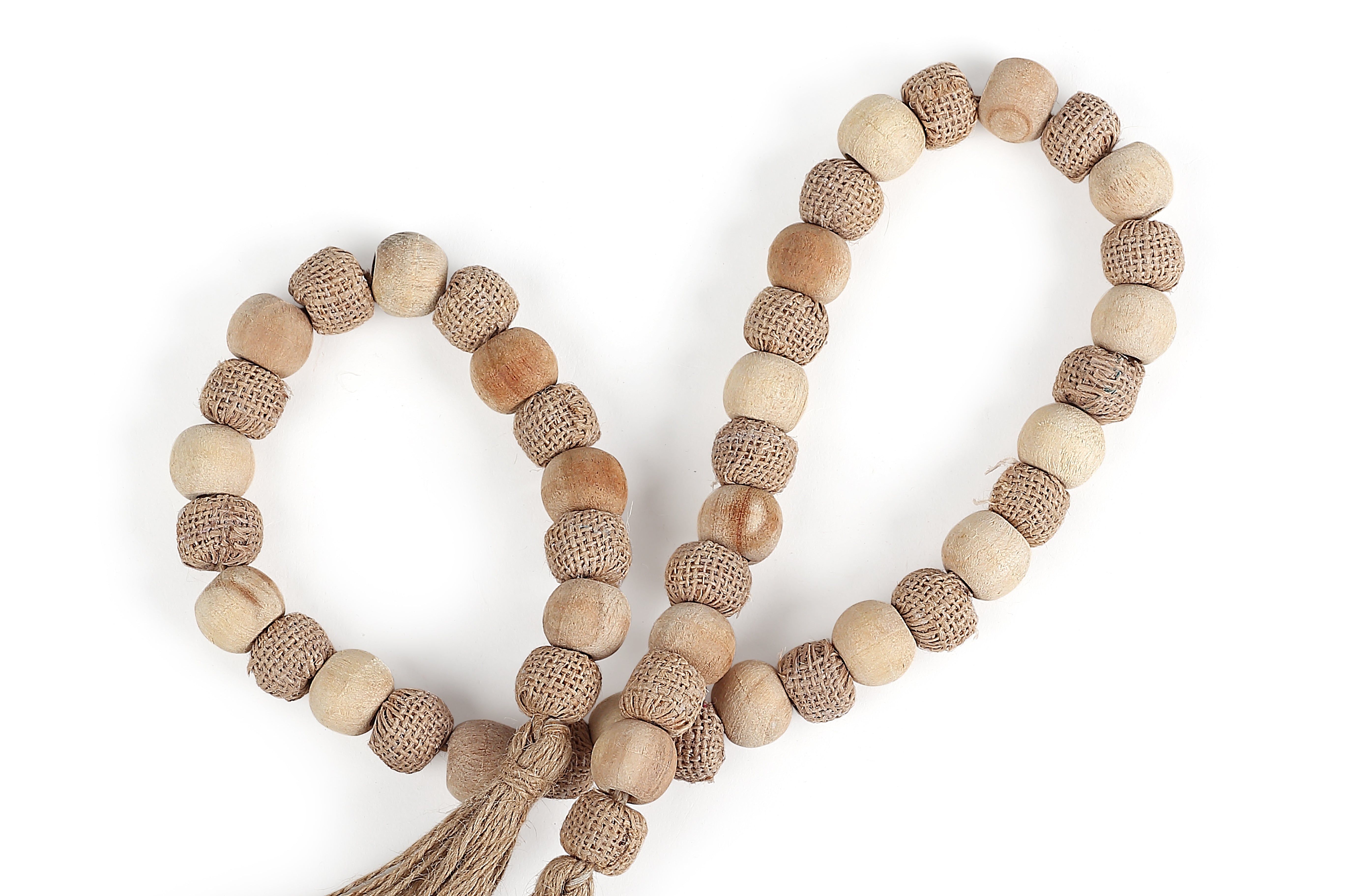 Boho Decor Wooden  Beads Garland with Jute Tassel-39Inch