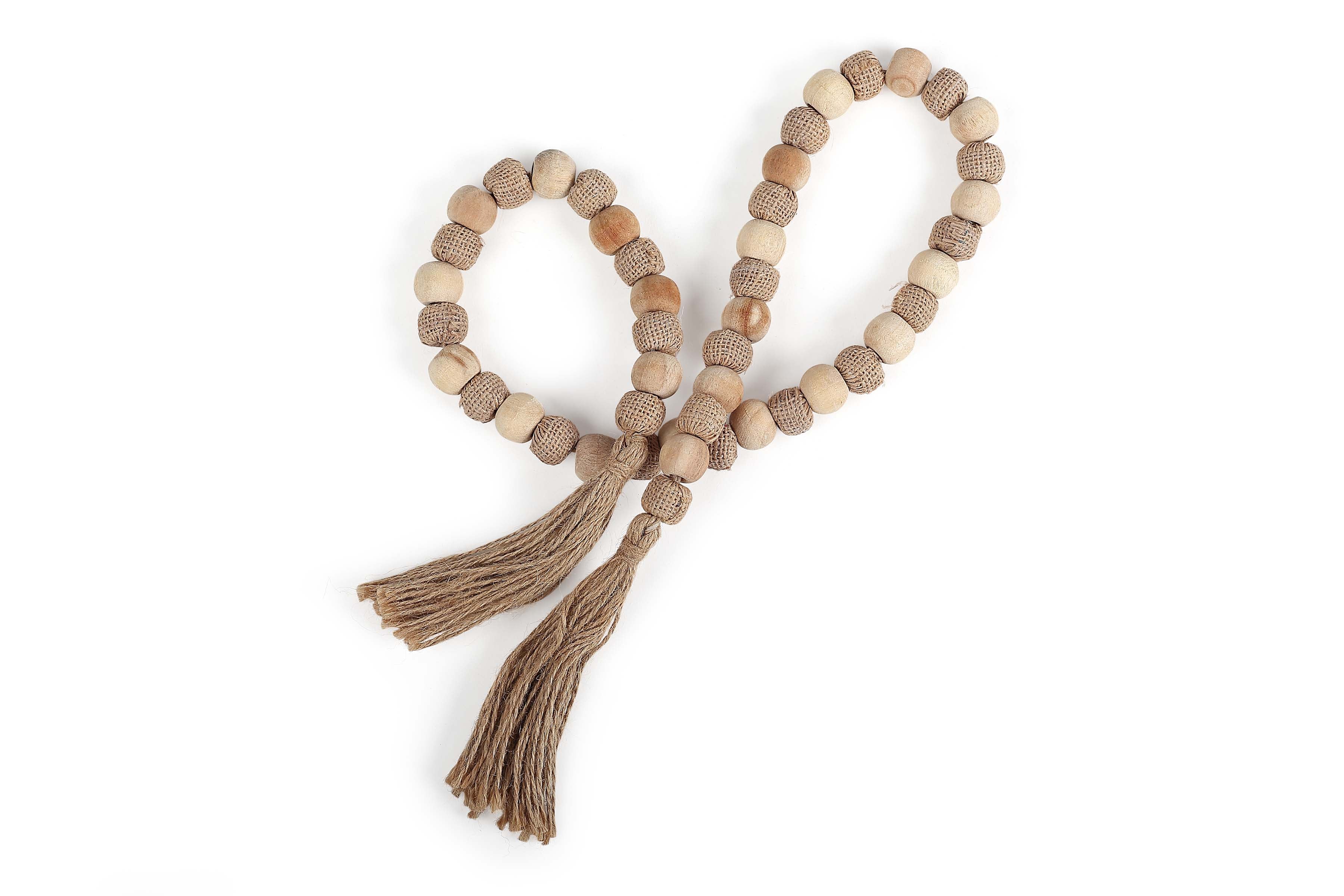 Boho Decor Wooden  Beads Garland with Jute Tassel-39Inch