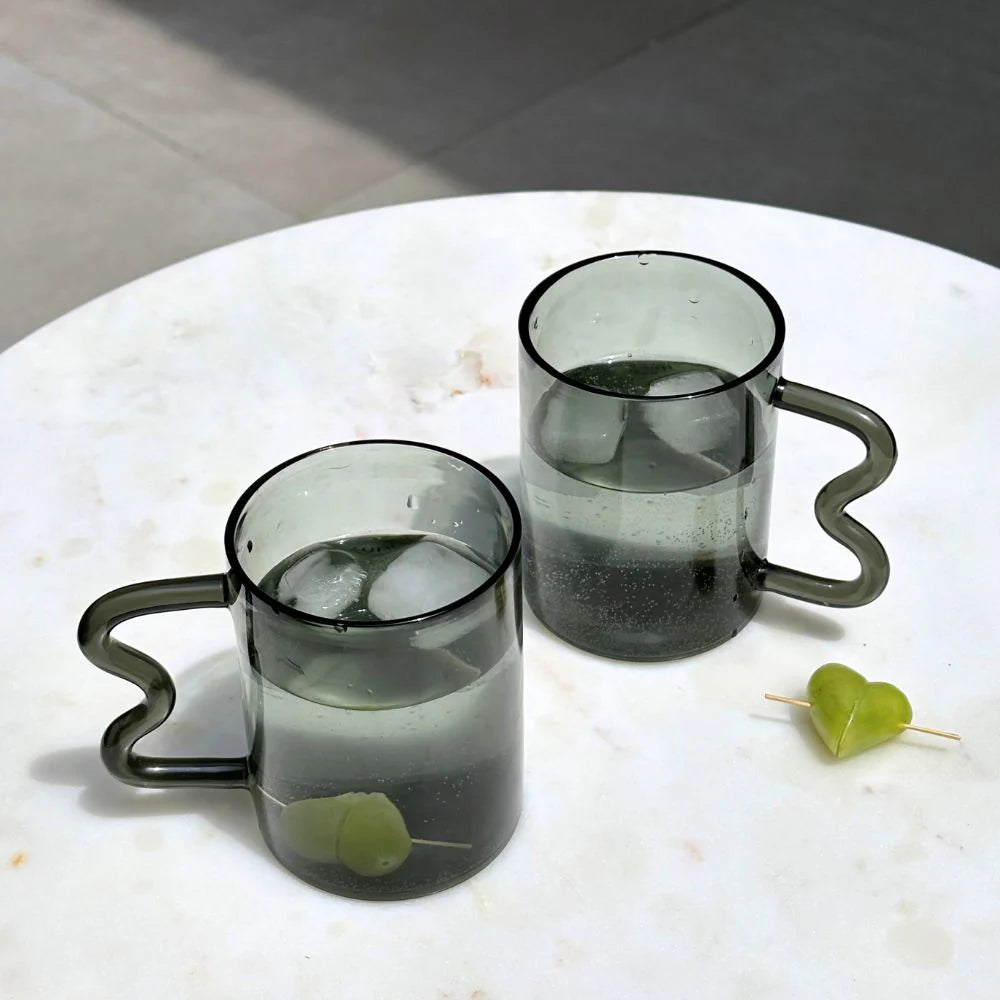 Swirl Glass Cups-Grey, 2.75x3.75 Inches (SET OF 4)