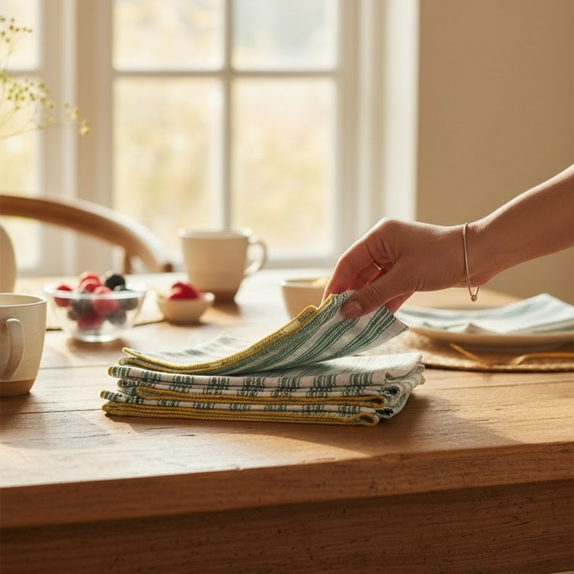 Hand Block Printed Parallel Parade Dinner Napkin 18x18 Inches (Set of 4)