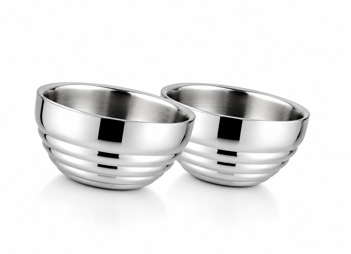 Ribbed Double Wall Bowl Set Of 2 - handmade stainless steel