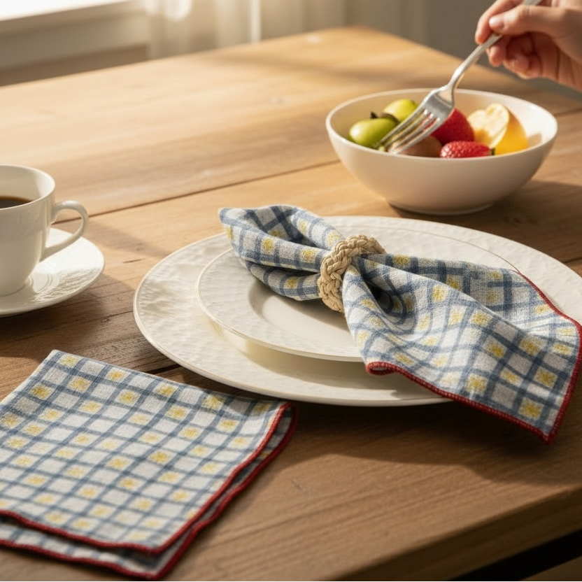 Hand Block Printed Sunny Side Up Dinner Napkin 18x18 Inches (Set of 4)