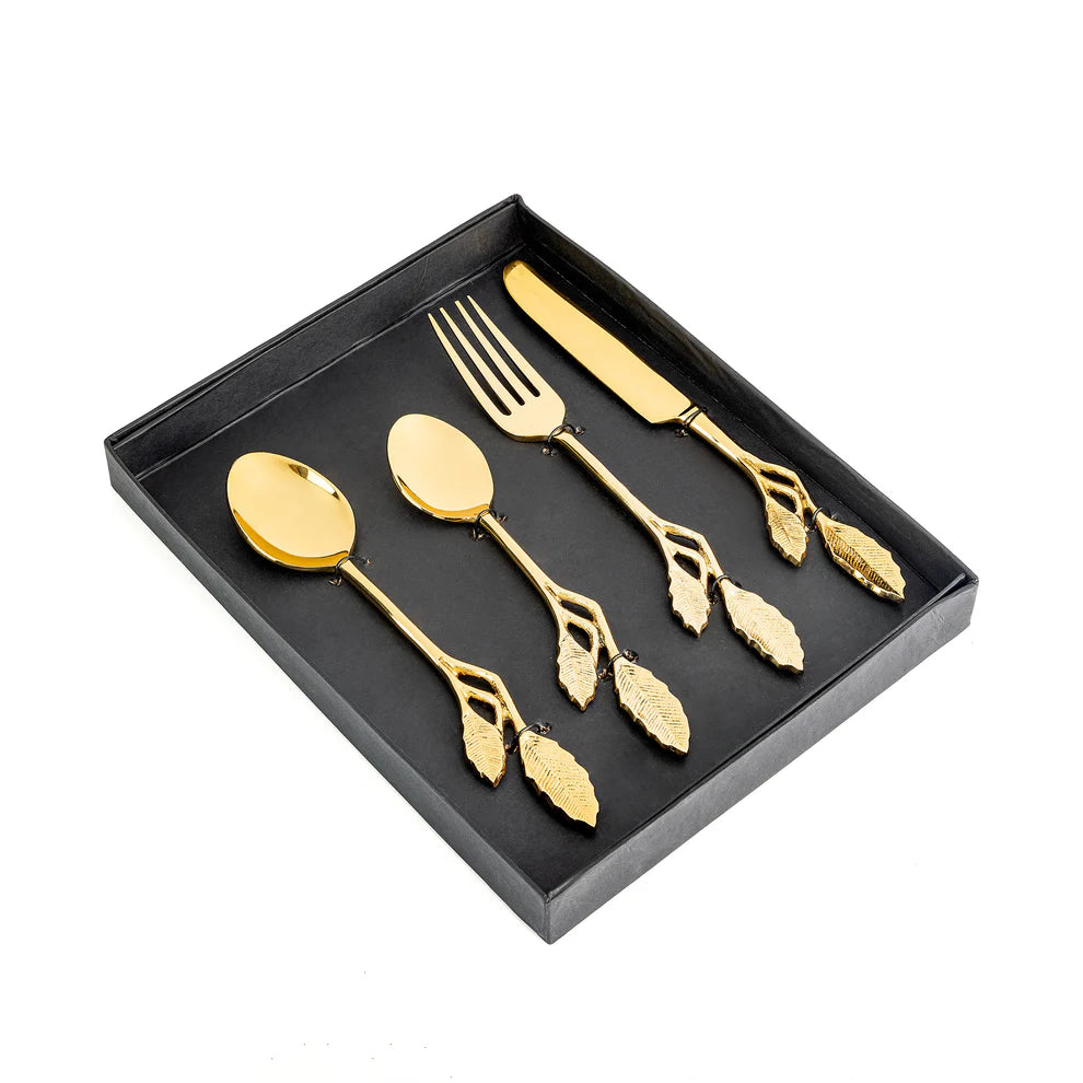 Leaf Brass Cutlery - Set of 4 , 7.5 Inches