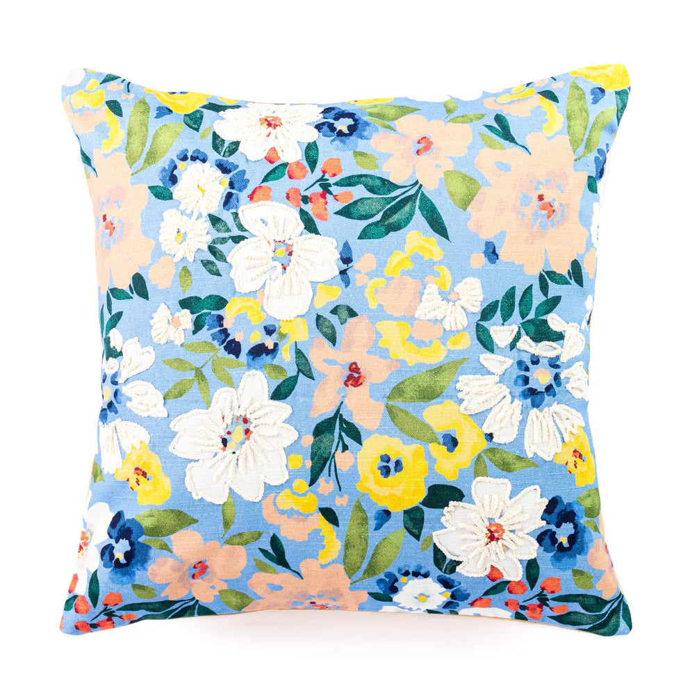 Cannes Blue Floral Cushion Cover - 16 x 16 Inches