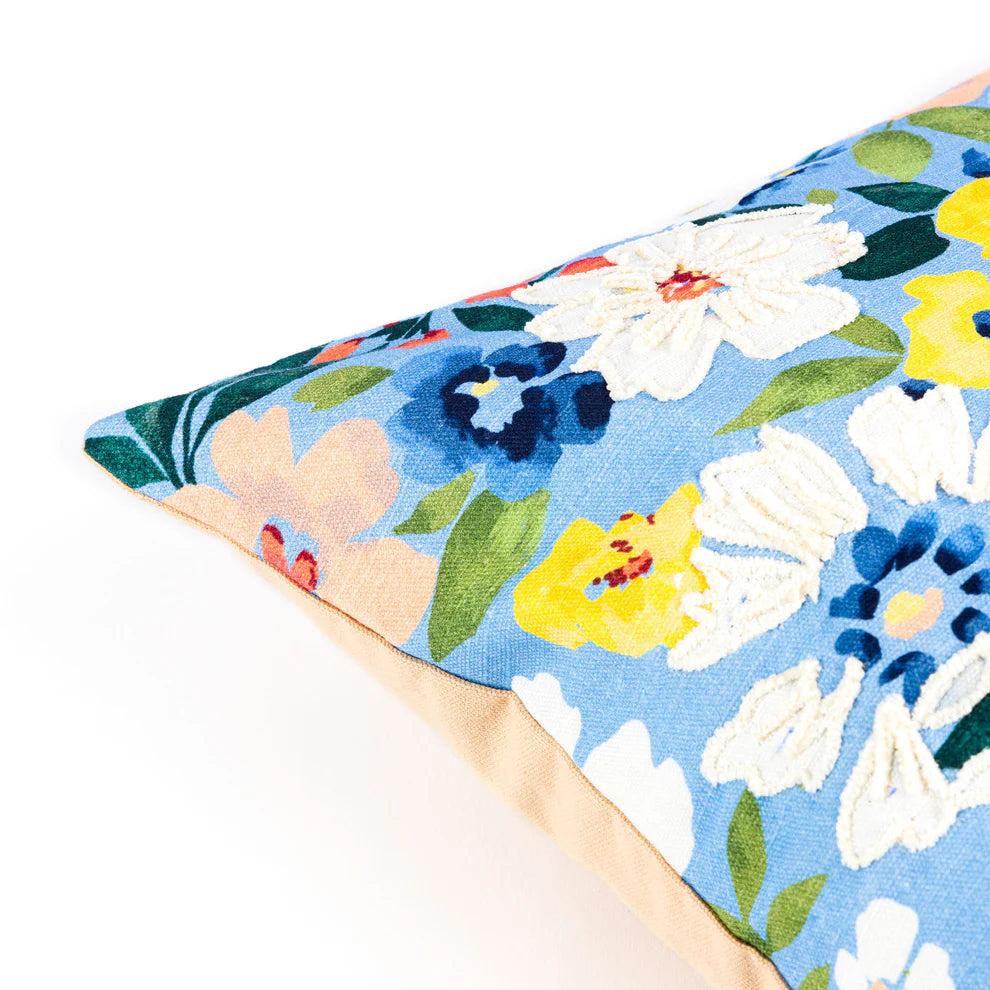 Cannes Blue Floral Cushion Cover - 16 x 16 Inches