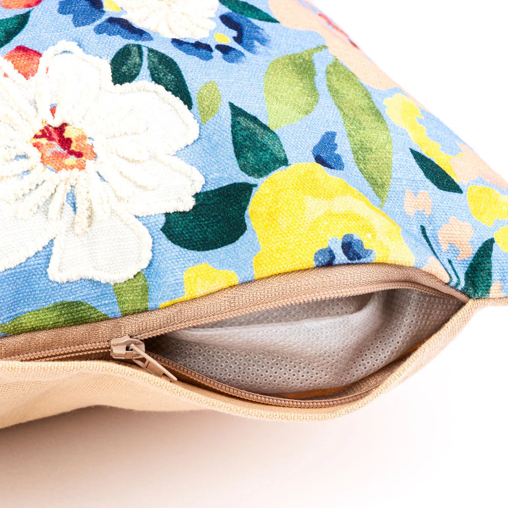 Cannes Blue Floral Cushion Cover - 16 x 16 Inches