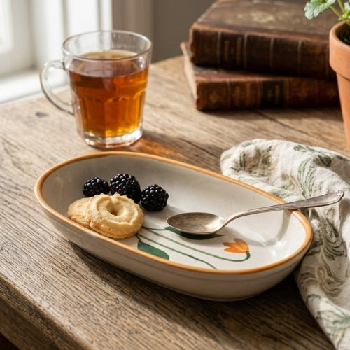 Handmade Ceramic Serving Bowl - Amber , 1.5 x 8 x 4 Inches - Set of 4