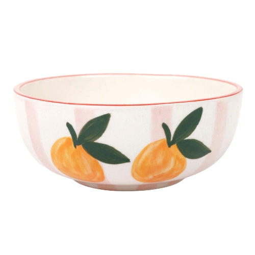Ceramic Striped Orange Bowl, Pink - 5.5x5.5x2.5 Inches (Set of 2)