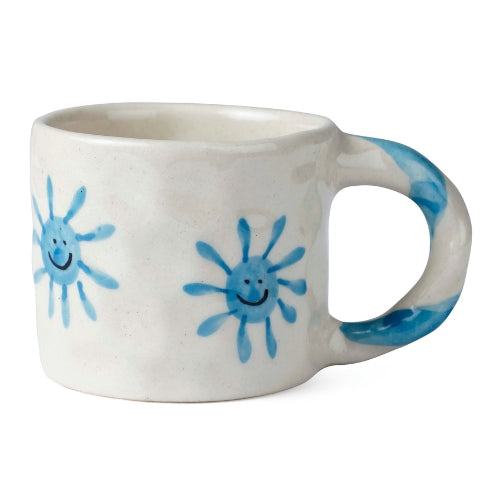 Handcrafted Blue Sun Ceramic Mug - 2.5 x 3 Inches - Set of 4