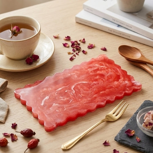 Scallop Rectangular Resin Cheese Board - Pink , 14 Inches