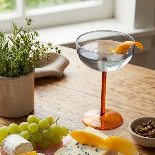 Amber Stemmed Cocktail Glass , 6.3 x 4.3 Inches (Set of 4)