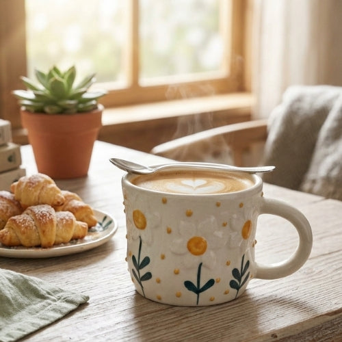 Sunshine Bloom Ceramic Mug - 3 x 4 Inches - Set of 4