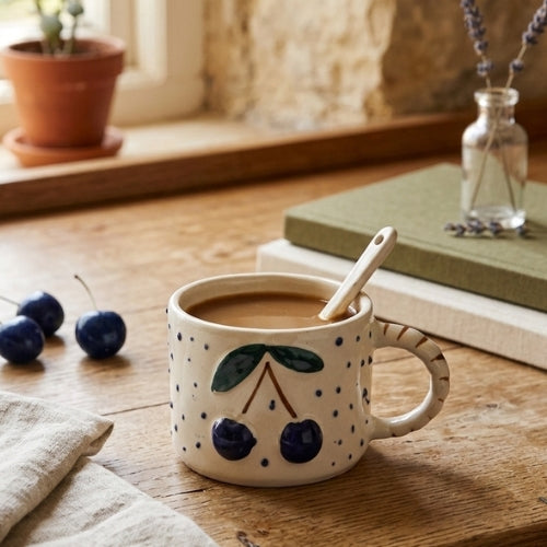 Cherry Pop Ceramic Mug - Blue , 3 x 4 Inches - Set of 4