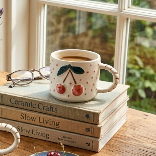 Cherry Pop Ceramic Mug - Red , 3 x 4 Inches - Set of 4