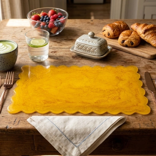 Scallop Rectangular Resin Cheese Board – Mustard , 14 Inches