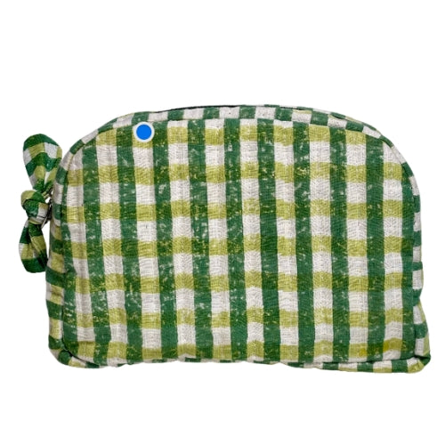 Sustainable Quilted Cotton Pouch, Green Checks - 6 x 4.5 Inches (Set of 2)