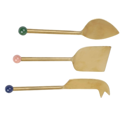 Brass Finish Cheese Knife Set , (Set of 3) - 6.5 x 2 Inches