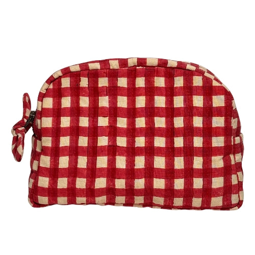 Sustainable Quilted Cotton Pouch, Red Checks - 6 x 4.5 Inches (Set of 2)