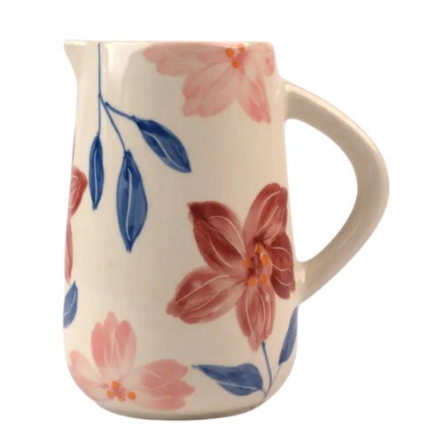 Floral Hand Painted Ceramic Water Pitcher , 3.5x3.5x8 Inches (Set of 2)