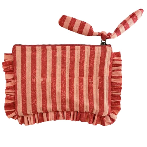 Handmade Quilted Pouch, Pink & Red Stripes - 8 x 5  Inches