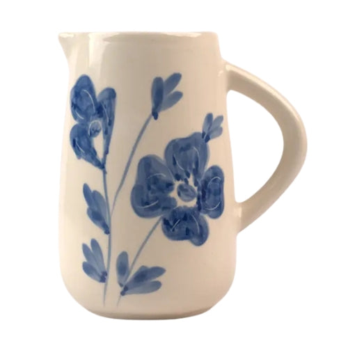 Blue Blossom Ceramic Water Pitcher , 3.5x3.5x8 Inches