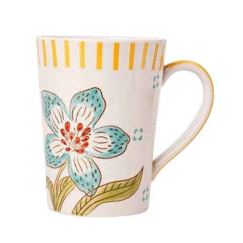 Stripe And Stem Tall Handpainted Ceramic Coffee Mug - 4.72 x 3.35 x 4.34 Inches , 12 oz (Set of 4)