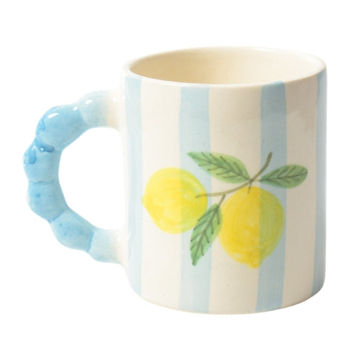 Blue Striped Lemon Coffee Mug - 4x3 Inches (Set of 4)