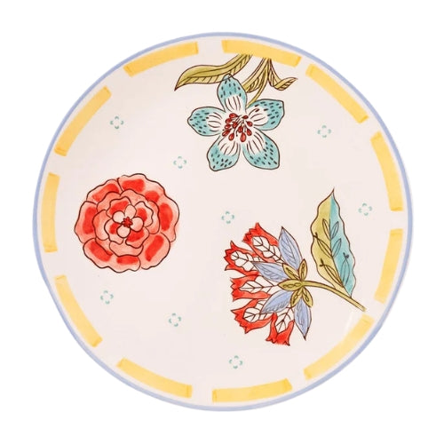 Stripe And Stem Handpainted Ceramic Round Platter , 10 x 1.18 Inches (Set of 2)