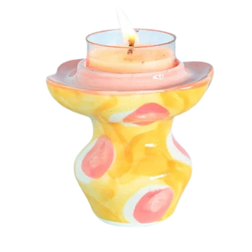 Ruby Sunset Handpainted Tealight Holders - Set of 2 , 3 x 2.7 Inches