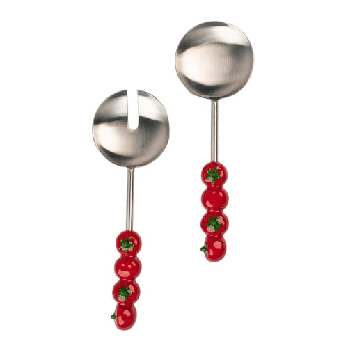 Salad Server with Tomato Handle, (Set of 2 ) - 9.5x3 Inches