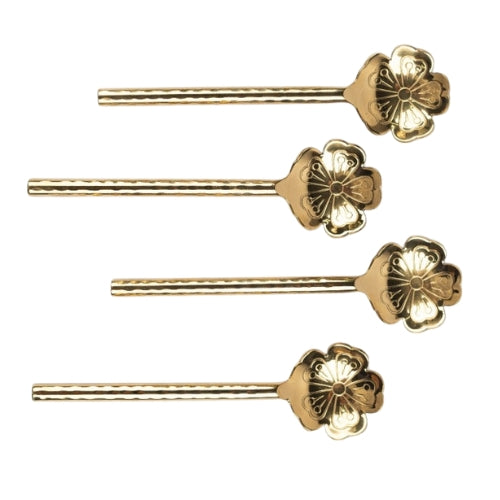 Flower Shaped Brass Cocktail Spoons ,(Set of 4) 5x1.5 Inches