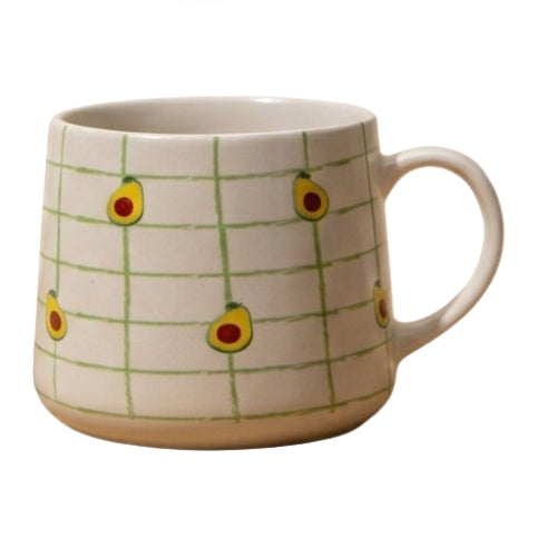 Avocado Checkered Ceramic Mug - 3.5 x 3 Inches , Set of 4