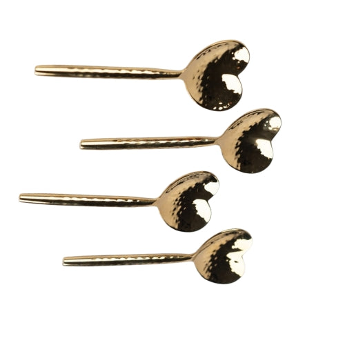 Heart-Shaped Brass Cocktail Spoons-(Set of 4) 4.5x1.5 Inches