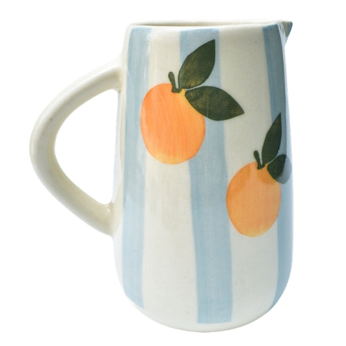 Blue Striped Orange Ceramic Pitcher , 8 x 3.5 Inches (Set of 2)