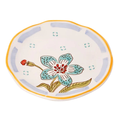 Stripe And Stem Handpainted Ceramic Snack Plate - 6.30 x 1.18 Inches (Set of 2)