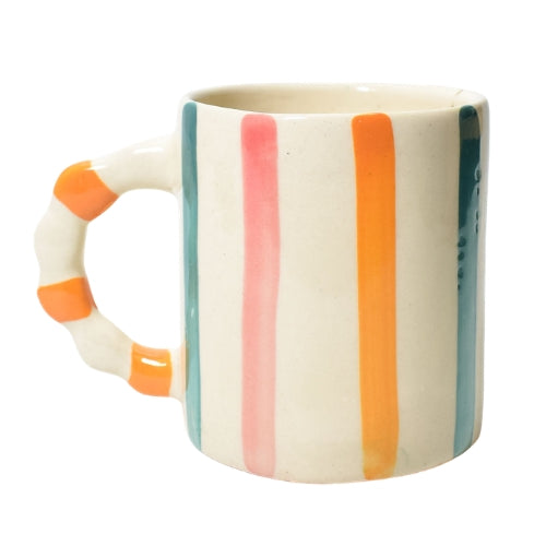 Candy Striped Ceramic Mug - 3.5x3 Inches - Set of 4