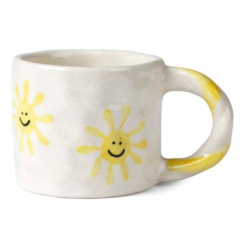 Handcrafted Yellow Sun Ceramic Mug - 2.5 x 3 Inches - Set of 4