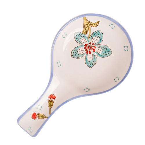 Stripe And Stem Handpainted Ceramic Spoon Rest - 8.85 x 4.72 x 1.18 Inches (Set of 2)